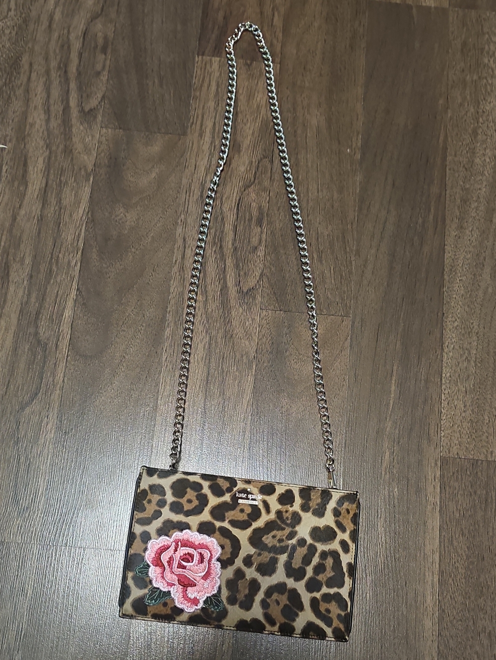 NWOT Kate Spade Leopard Print Crossbody/clutch with Pink Rose Applique